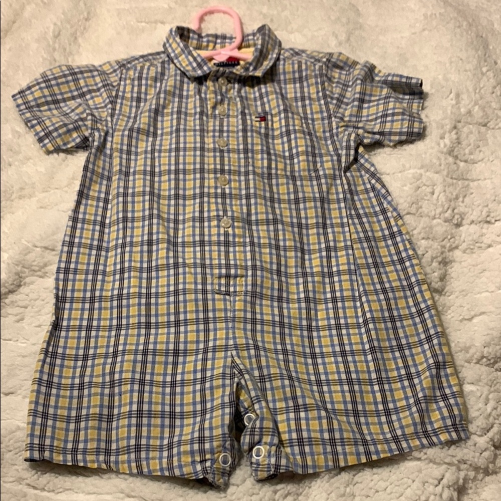 Plaid Baby Romper with Logo
